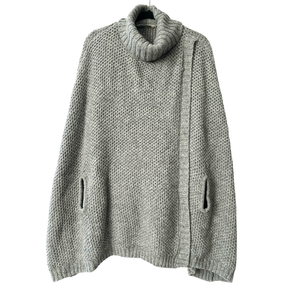 Soft Surroundings Waffle Knit Turtleneck Wool Blend Poncho Gray Missy One Size